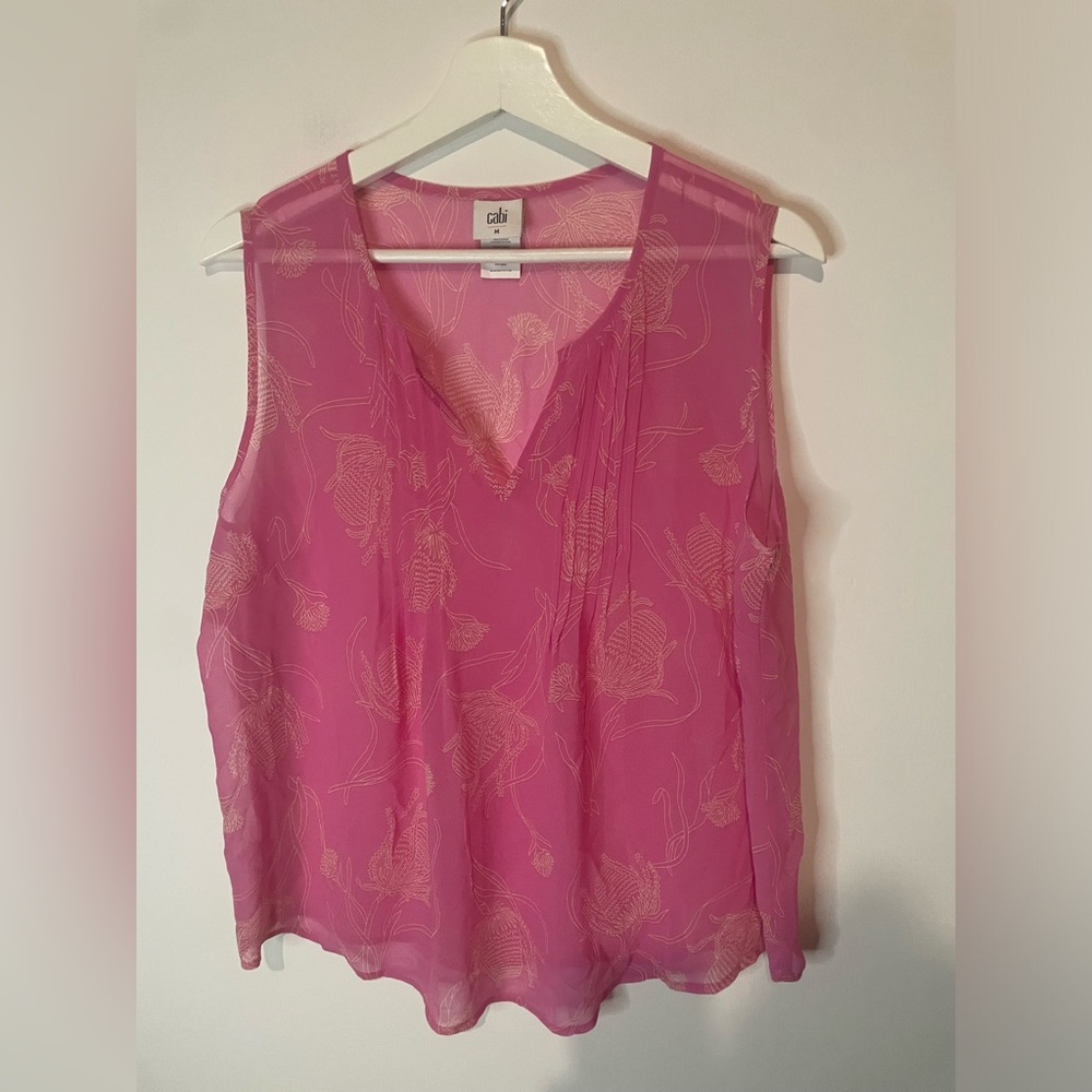 CAbi pink design sleeveless‎ blouse size medium 6526 corsage